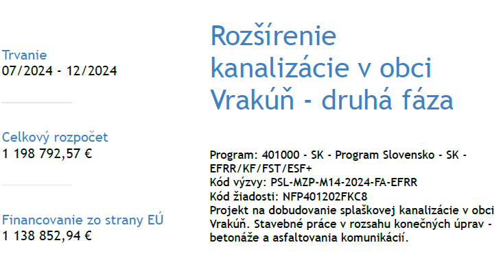 Rozirenie kanalizacie v obci Vraku druha faza 